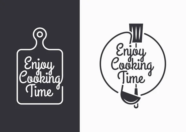 Set di utensili da cucina con scritte vintage su sfondo bianco e nero — Vettoriale Stock