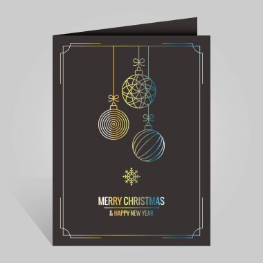 Noel kartı ile vintage altın xmas top siyah arka plan üzerine