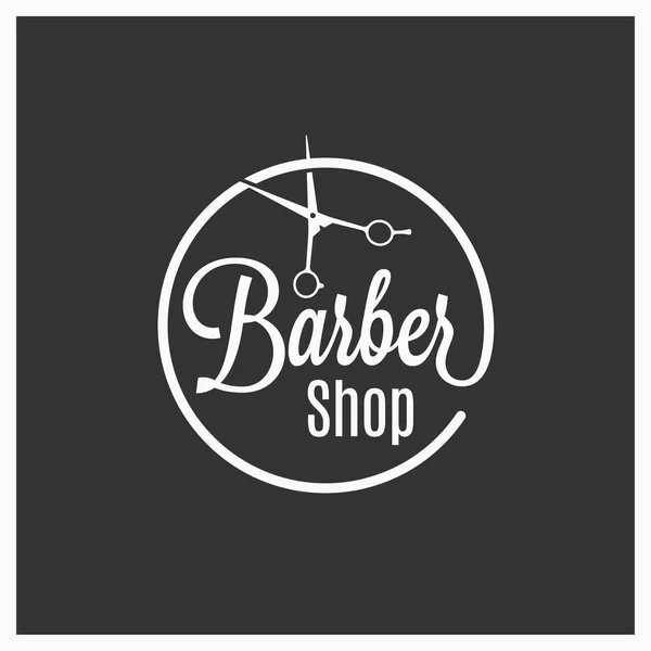 Logotipo do vintage barbershop com tesoura de barbeiro no fundo preto — Vetor de Stock