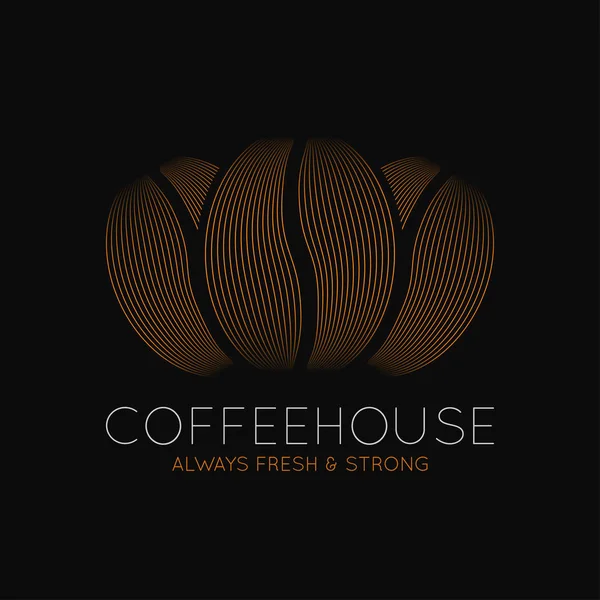 Logo chicchi di caffè. Caffè disegno scuro su sfondo nero — Vettoriale Stock