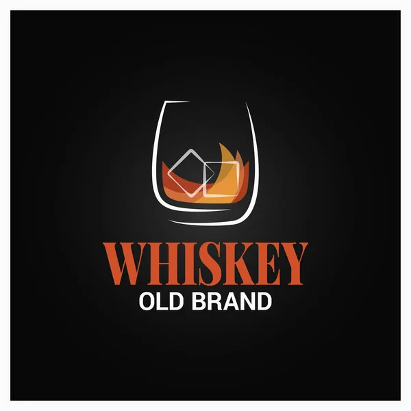 Whiskey glass with ice logo. Brand of whisky design on black background — Stock Vector