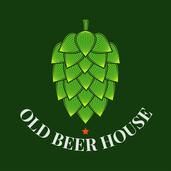 Bier hop logo van brouwerij. Oude bier huis label op groene achtergrond — Stockvector