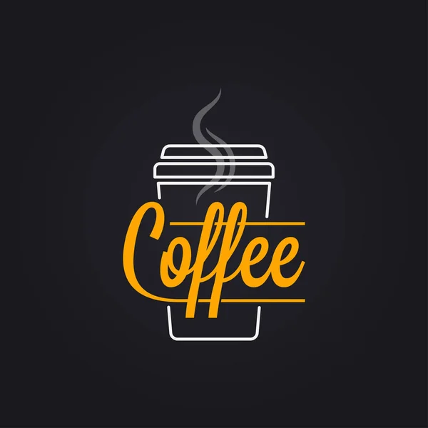 Logo della tazza di caffè. Portare via il caffè per andare lettering su sfondo nero — Vettoriale Stock