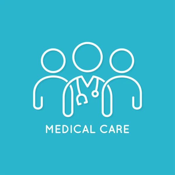 Médico equipe ícone linha conceito médico no fundo azul — Vetor de Stock