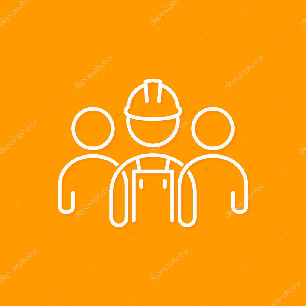 Builder line concept. Construction worker icon on yellow background 10 eps