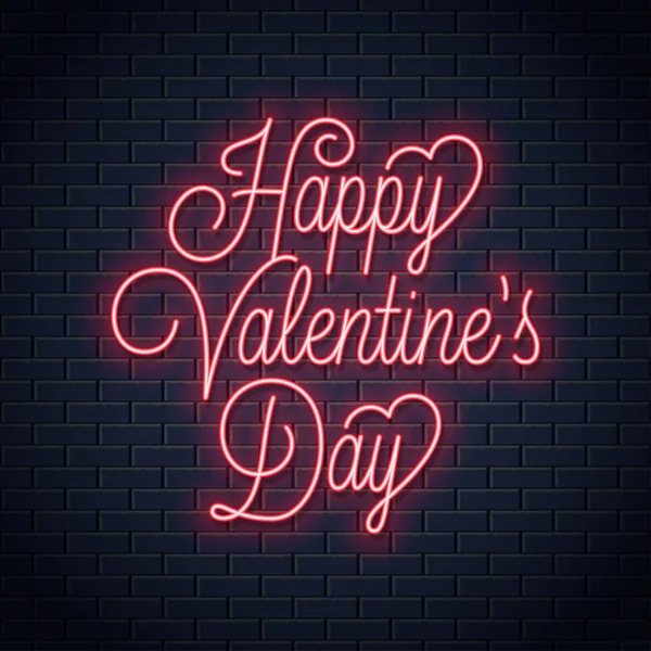 Valentines day neon sign. Happy Valentines Day neon lettering . — Stock Vector