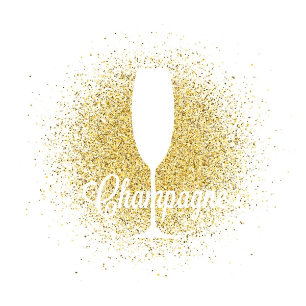 Champagne glass on golden glitter abstract vector — Stock Vector