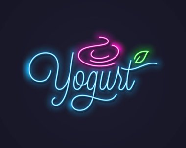 yoğurt krem neon tabela. Dondurulmuş yoğurt neon afiş siyah arka plan üzerine