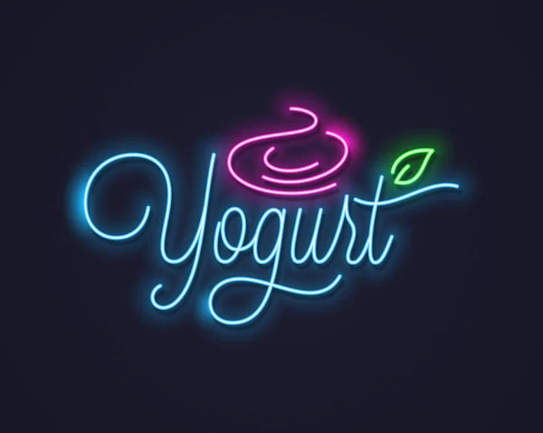 Jogurt krem neon znak. Mrożony jogurt neon banner na czarnym tle — Wektor stockowy