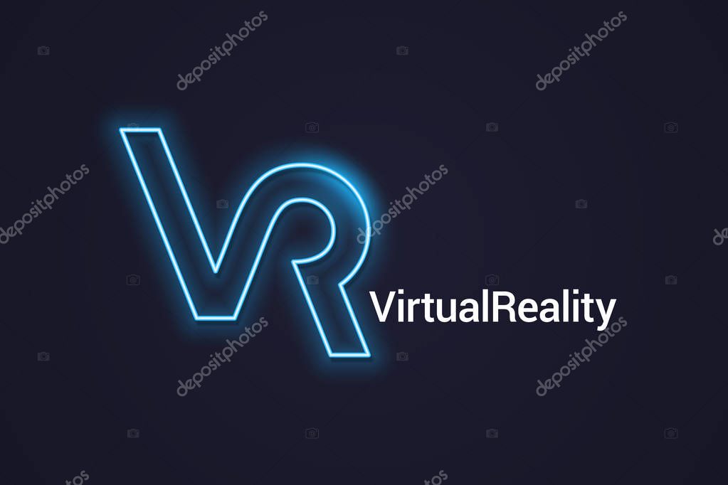 VR neon logo. Virtual Reality neon banner on dark background 10 eps