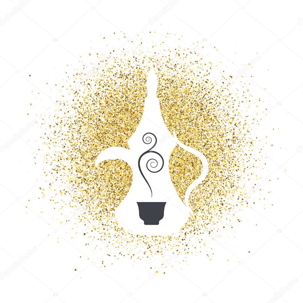 Arabic coffee on golden glitter abstract background 10 eps