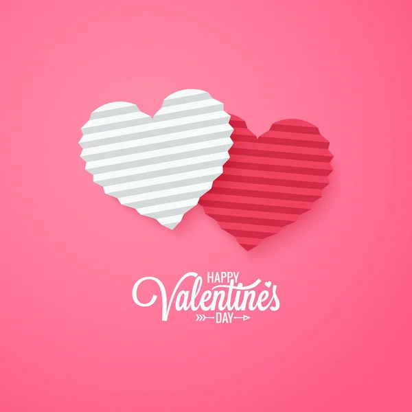 Tarjeta de San Valentín. Corazones de San Valentín cortados en papel sobre fondo rosa — Vector de stock