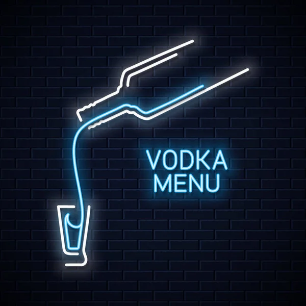 Logotipo de neon garrafa Vodka. Vodka tiro neon sinal no fundo branco — Vetor de Stock