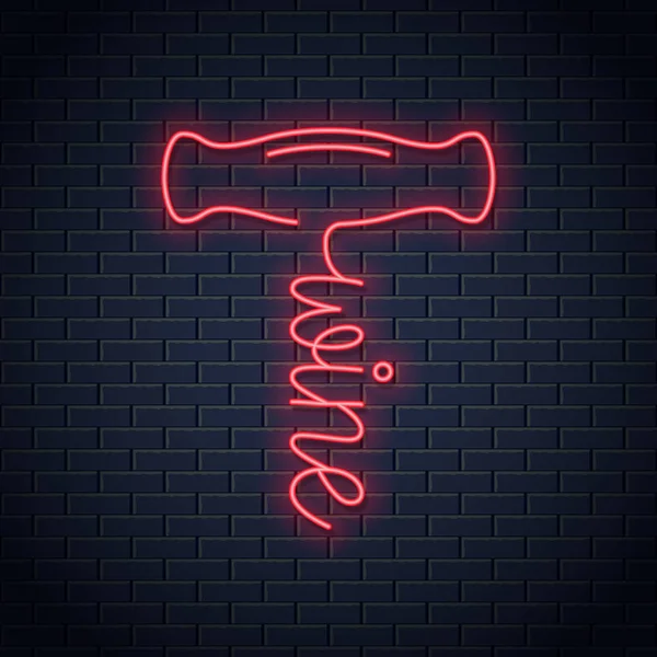 Logo Wine corkscrew neon. Anggur merah dan putih - Stok Vektor