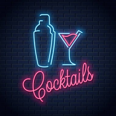 Shaker neon logo. Kokteyl parti neon tabela