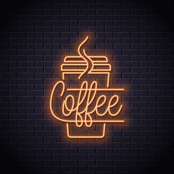 コーヒー カップのネオンのロゴ。コーヒーを奪う — ストックベクタ