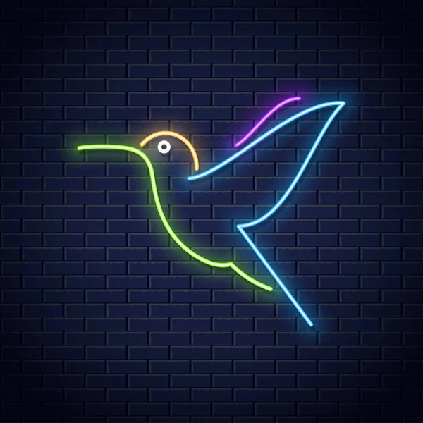 Kolibřík neon logo design. Colibri pták neon — Stockový vektor