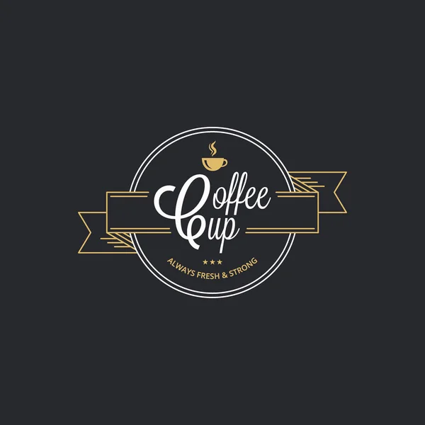 Filiżanka kawy logo. Kawy pieczęć na czarnym tle — Wektor stockowy