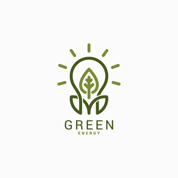 Lampu pijar dengan daun hijau. Logo energi hijau . - Stok Vektor