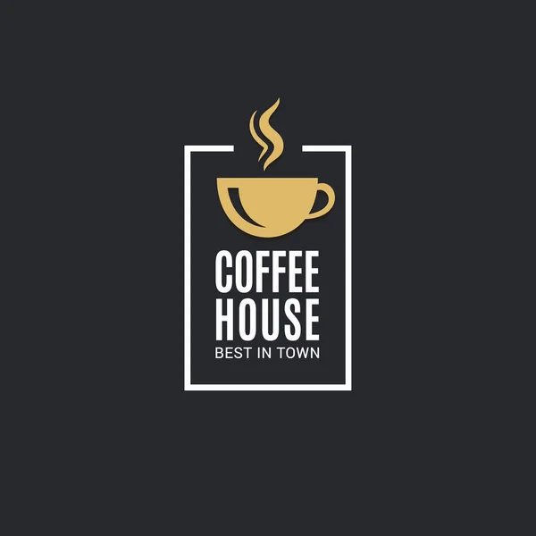 Coffee cup logo. Coffee house label on black — Stock Vector