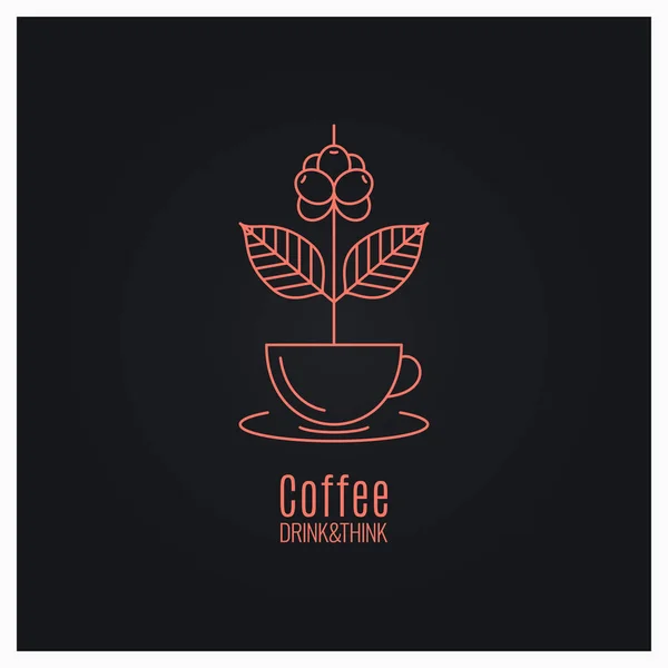 Šálek kávy logo. Káva větev koncept na černém pozadí — Stockový vektor