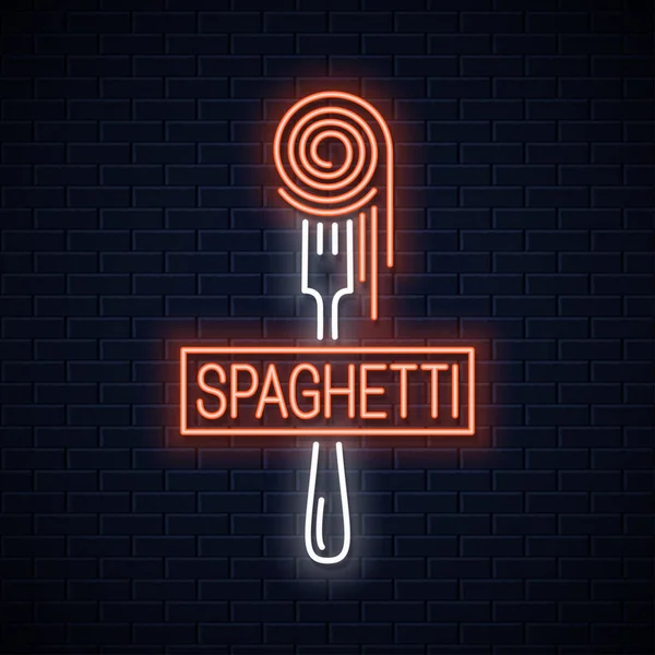Špagety na vidlice neonový nápis. Italské těstoviny neon — Stockový vektor