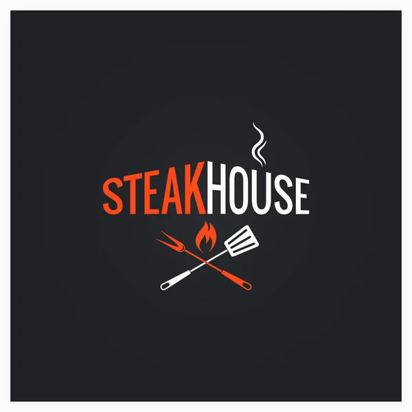 Logo Steak House. Ikon rumah steak berwarna hitam - Stok Vektor