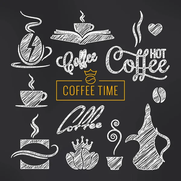 Coffee sketch vector set. Coffee cups and beans — Stock Vector