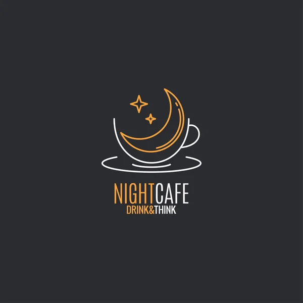 Logo tasse de café. Café de nuit avec lune linéaire — Image vectorielle