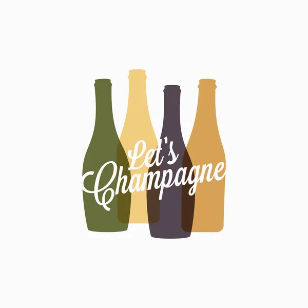 Láhev šampaňského logo. Šampaňské barvy nápis ikona — Stockový vektor