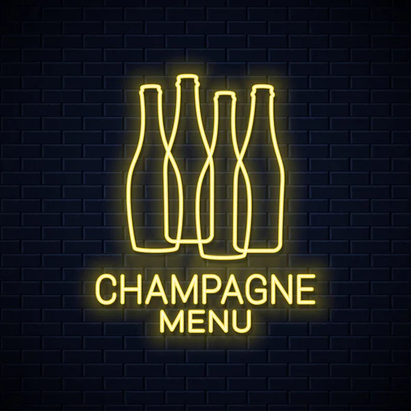 Champagnefles lichtreclame. Champagne neon banner — Stockvector