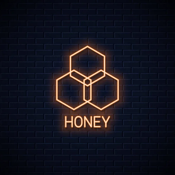 Honey comb neon transparent. Organiczny miód neon znak — Wektor stockowy