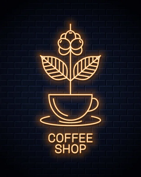 Coffee cup neon sign. Neon coffee branch concept — Stock Vector