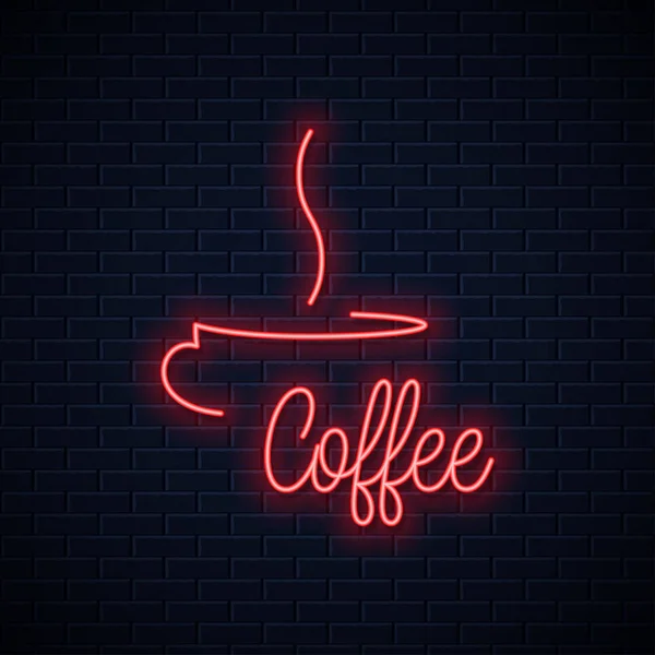Kaffeetasse Leuchtreklame vorhanden. Kaffee-Leuchtschrift — Stockvektor