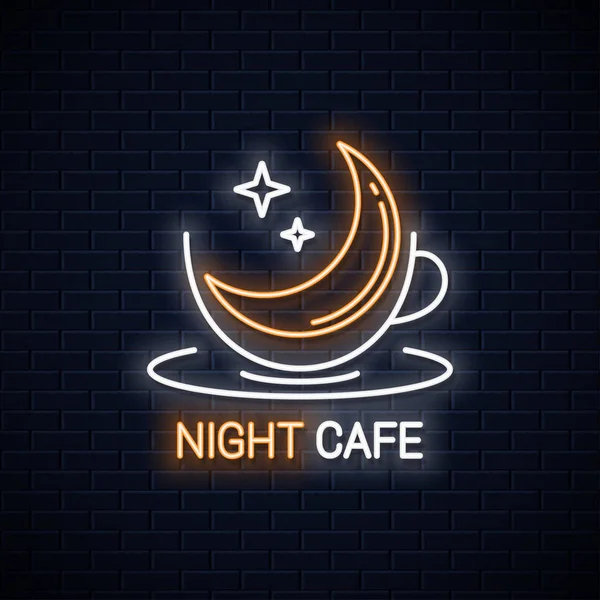 Logo tasse de café. Café de nuit avec lune linéaire — Image vectorielle