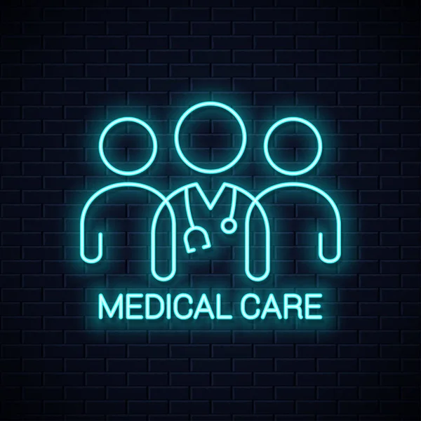 Ärzteteam Neon-Ikone. Neon-Konzept für die medizinische Versorgung — Stockvektor