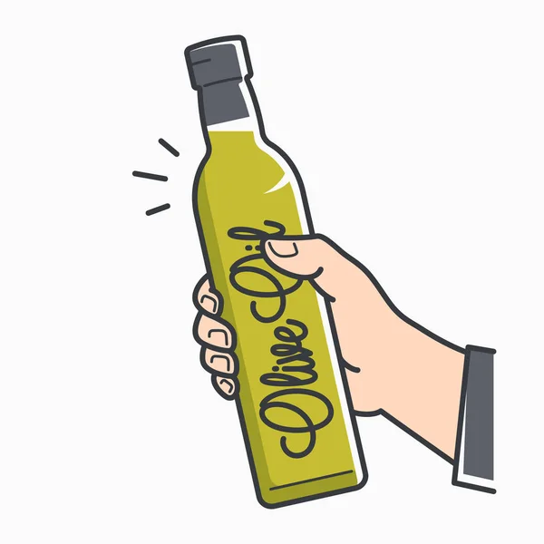 Handfattning olivolja. Manlig hand innehav oliv — Stock vektor