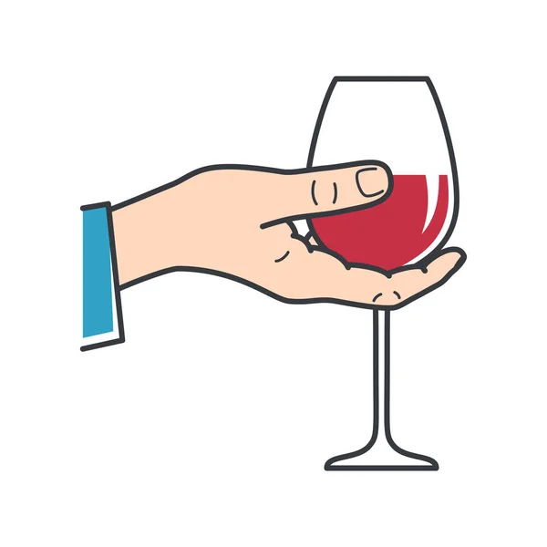 Sostén el vino. Mano masculina sosteniendo copa de vino — Vector de stock