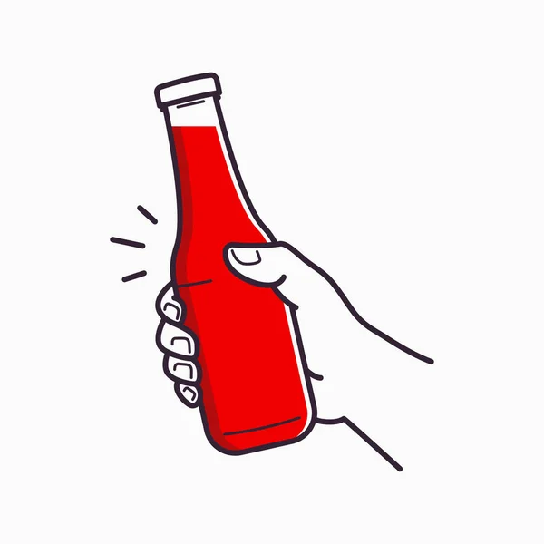 Ketchupflasche in der Hand halten. in der Hand ein Tomatenketchup — Stockvektor