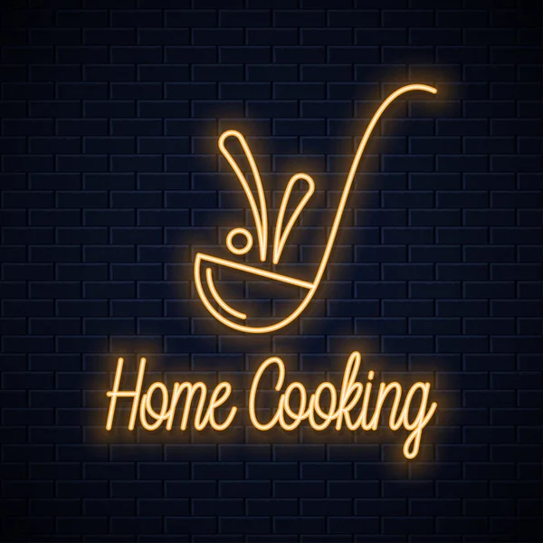 Ladle neon sign. Home cooking neon banner — Stock Vector