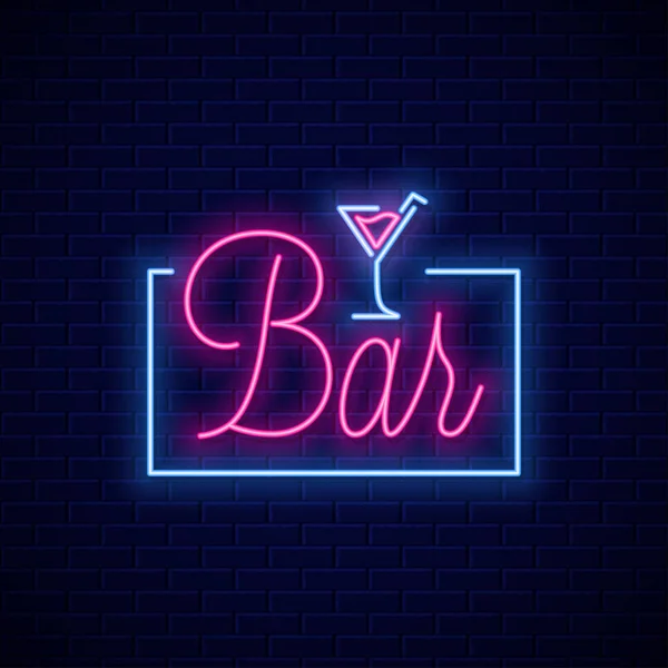 酒吧霓虹灯标志。墙上的鸡尾酒吧霓虹灯横幅 — 图库矢量图片