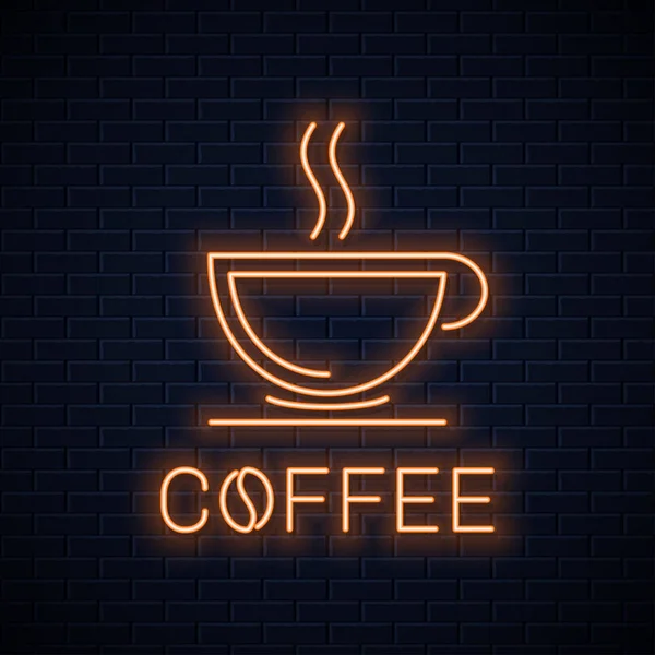 Kaffeetasse Leuchtreklame vorhanden. Neon Kaffee Banner an der Wand — Stockvektor