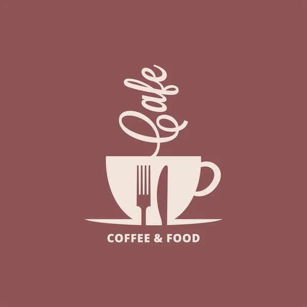 Taza de café con tenedor y cuchillo. Comida y café — Vector de stock