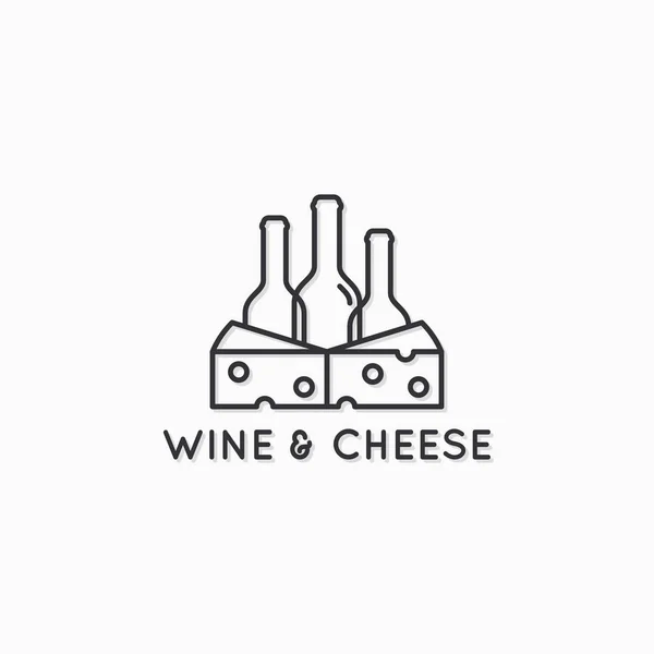 ワインとチーズのリニアロゴ。ワインボトル — ストックベクタ
