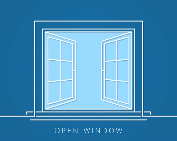 Abrir concepto de línea de ventana. vector de logotipo de habitación azul — Archivo Imágenes Vectoriales