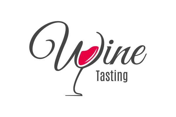 Logo de letras de vino. Diseño de copa de vino tinto — Vector de stock