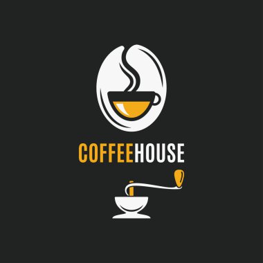 kahve bardağı ve değirmeni ile kahve çekirdeği logosu
