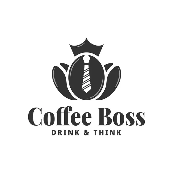 Koffieboon logo. Boss Coffee concept op wit — Stockvector