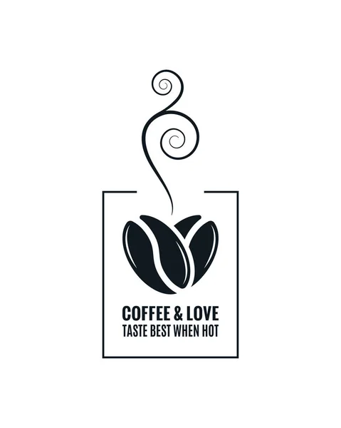 Concepto de amor café. Diseño de granos de café en blanco — Vector de stock