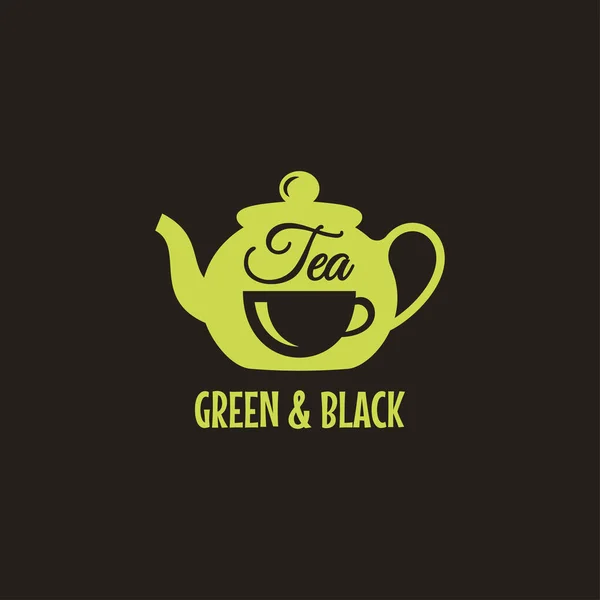 ティーカップのロゴが入ったティーポット。緑茶と紅茶 — ストックベクタ